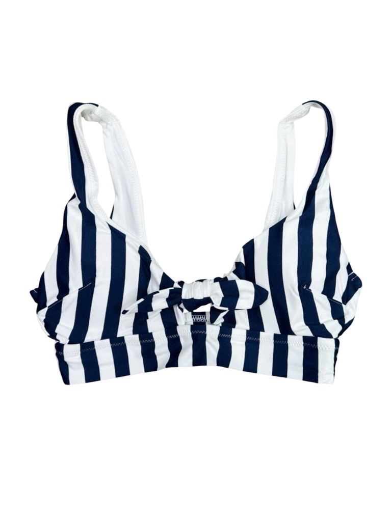 Aerie Tie Banded Wide Strap Striped Scoop Bikini Top - Size Xs - Navy / White